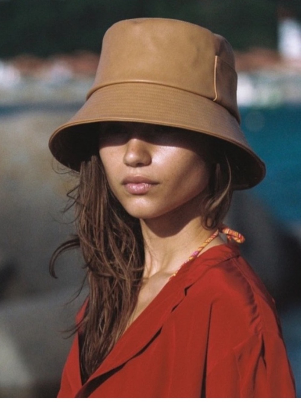 NWT Lack of Color Tan Vegan Leather Wave Bucket Sun Hat M L 58cm Pocket Y2K